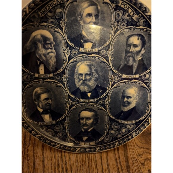 Rowland & Marsellus AMERICAN POETS Flow Blue COMMEMORATIVE Plate England - Picture 4 of 6
